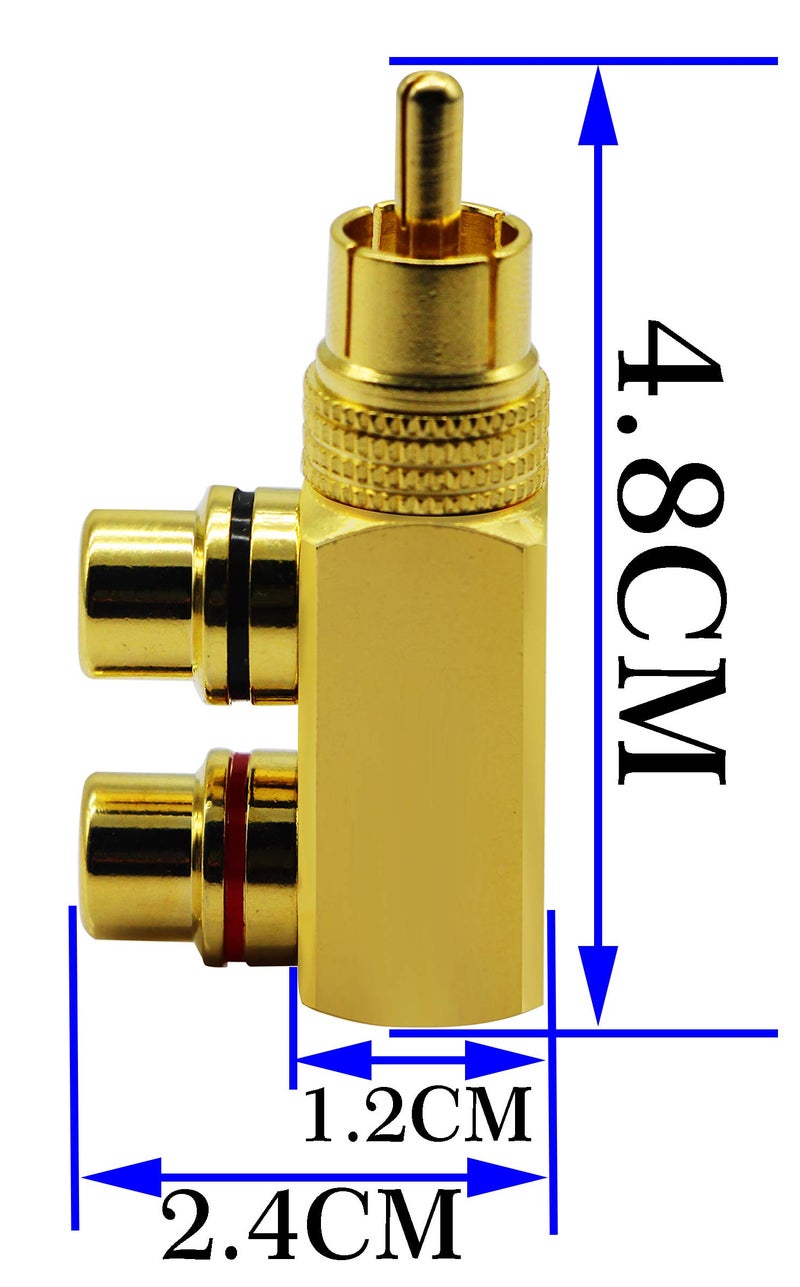 zdyCGTime RCA Splitter Adapter,90 Degree Right Angle RCA Male to 2 RCA Female Plug Audio Video Splitter Adapters Gold-Plated Metal Connector M/F(2 Pack) - Image 2